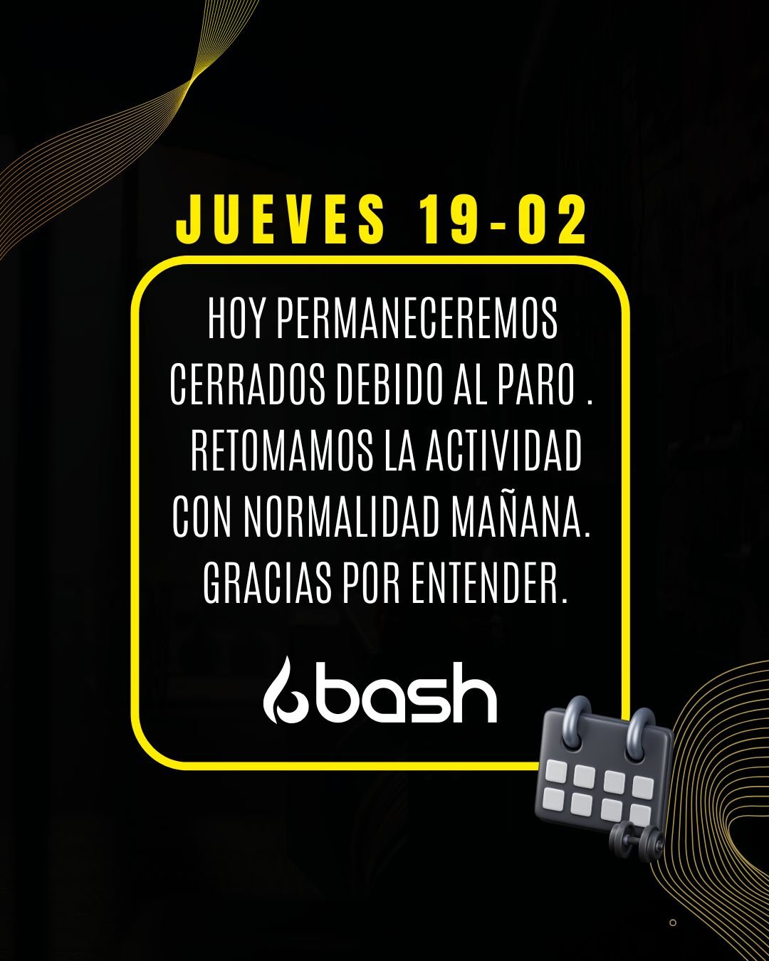 Hoy permaneceremos cerrados debido al paro general. Retomamos la actividad con normalidad manana. Gracias por entender